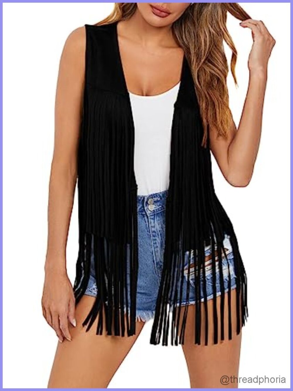 Vintage Fringe Vest Sleeveless 70s Hippie Cowgirl Western Faux Suede Tassel